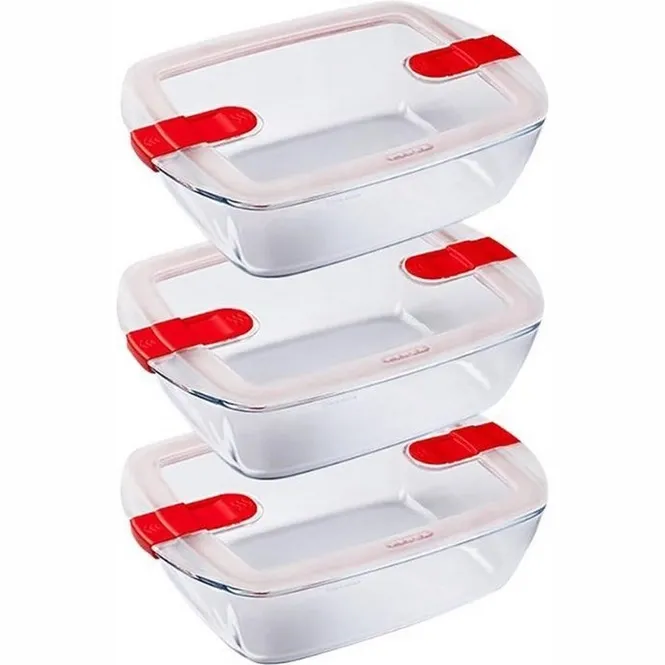 Plat à Four Pyrex Cook & Heat Rectangle Transparent Rouge 1,1 L (3-pièces)